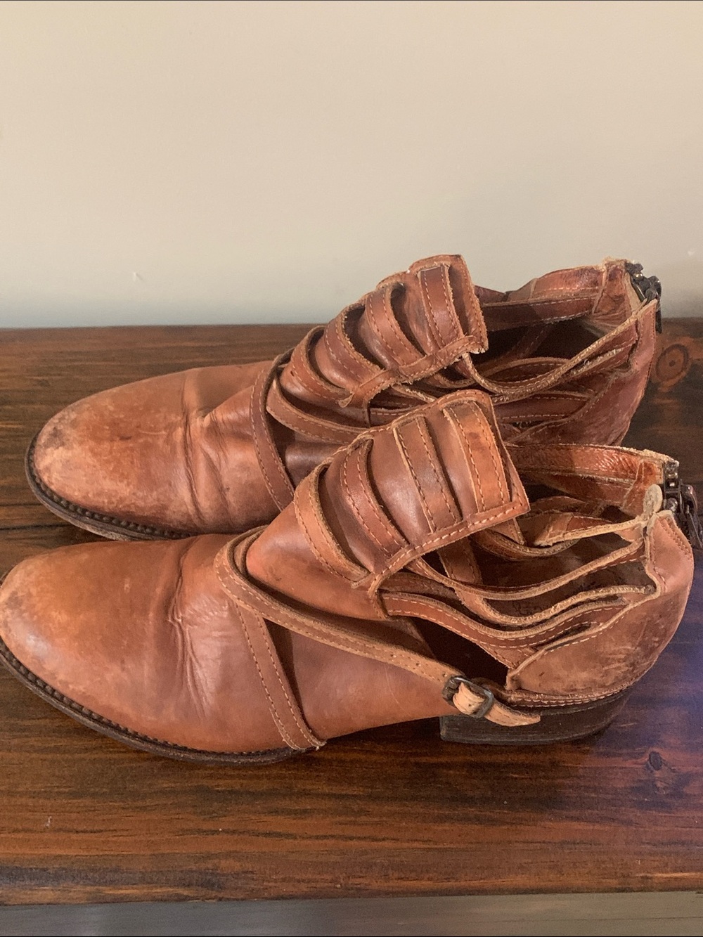 Freebird by Steven Cognac Brown Layered-Strap Ankle Booties